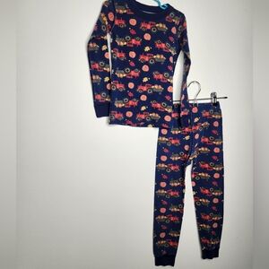 Hanna Andersson Long John Cotton Pajama Set Fall Trucks Pumpkins Size 6-7